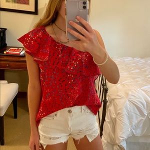 FRENCH CONNECTION: Red One shoulder Blouse